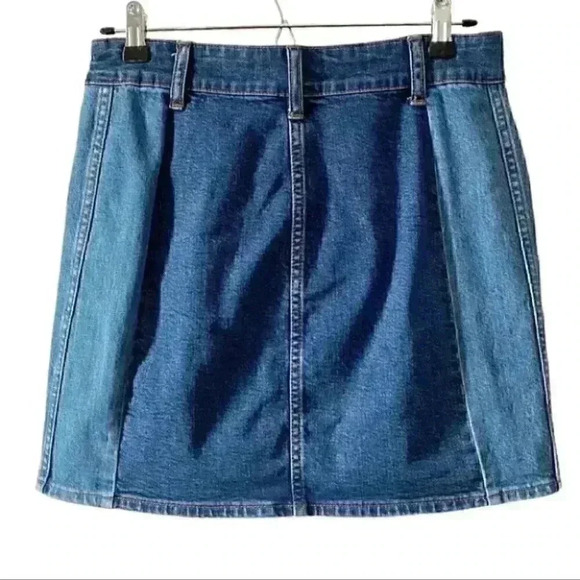 Madewell Denim Mini Skirt Button Front 2 Tone Blue Jean Size 26 - Picture 4 of 14